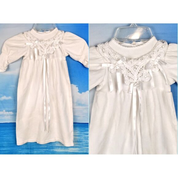Infant Girl WHITE Nightgown Sleeper Baptism Baby nightie Stretch size 9-12 mo - Picture 1 of 5